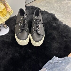 NWT SUPERGA Sleek Black Platform Sneakers Tennis Shoes 41.5 US 8.5 Lace Up Faux